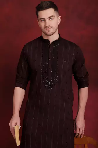 Maroon embroidered viscose rayon kurta pyjama set