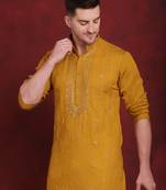 Mustard embroidered viscose rayon kurta pyjama set