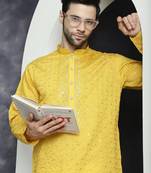 Mustard embroidered silk blend kurta pyjama set