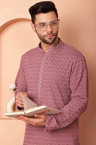 Magenta embroidered  rayon kurta pyjama set