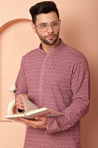 Magenta embroidered  rayon kurta pyjama set