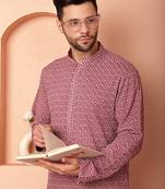 Magenta embroidered  rayon kurta pyjama set