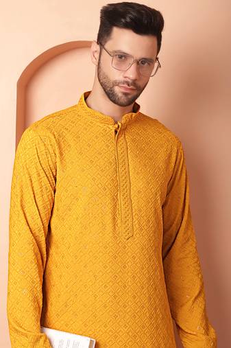 Mustard embroidery  rayon kurta pyjama set