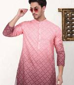 Coral printed cotton blend kurta pyjama set