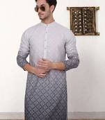 Grey printed cotton blend kurta pyjama set
