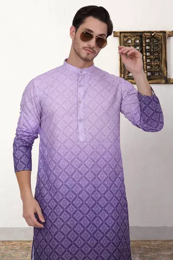 Purple printed cotton blend kurta pyjama set