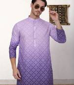 Purple printed cotton blend kurta pyjama set