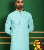 Blue embroidered pure cotton kurta pyjama set