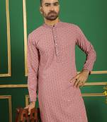 Purple embroidered pure cotton kurta pyjama set