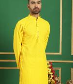 Yellow embroidered pure cotton kurta pyjama set