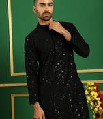 Black embroidered pure cotton kurta pyjama set