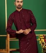 Purple embroidered pure cotton kurta pyjama set