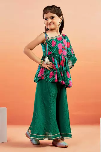  girls' green kurta palazzo set