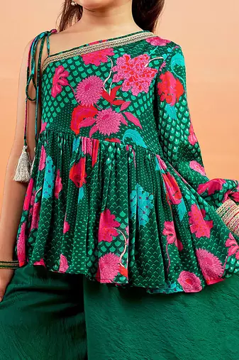  girls' green kurta palazzo set