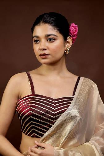 Maroon Tissue Designer Blouse