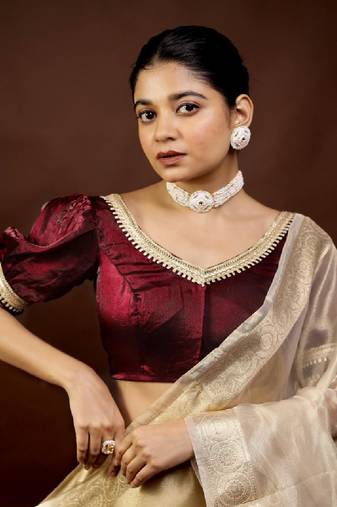 Dark Maroon Tissue Designer Blouse