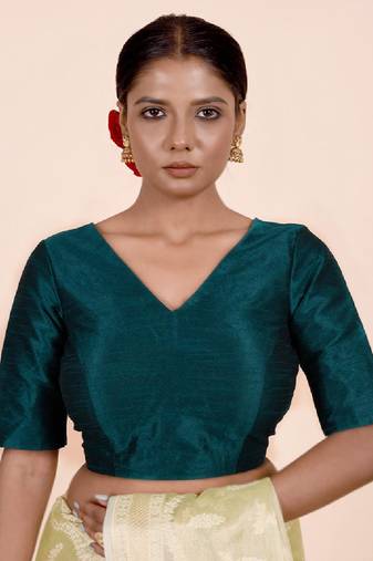 Teal Green Dupion Silk Designer Blouse