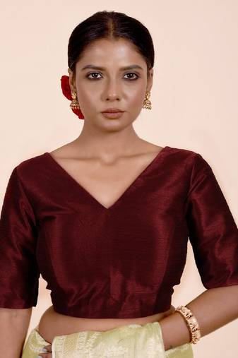 Dark Maroon Dupion Silk Designer Blouse