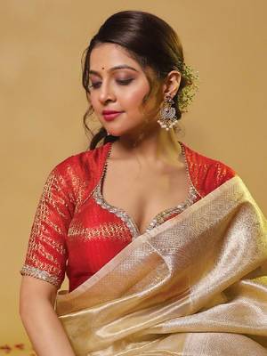 Red Brocade Designer Blouse 1