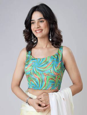 Ombre yellow multi-color leaves mandala print freehand Ready to Wear Saree with Unstitched Blouse 6