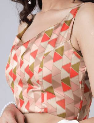 Coral off white freehand mandala print Ready to Wear Saree with Unstitched Blouse 7