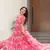 Peach georgette printed fully flared gown