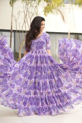 Purple georgette printed fully flared gown 4