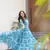 Sky blue georgette printed fully flared gown