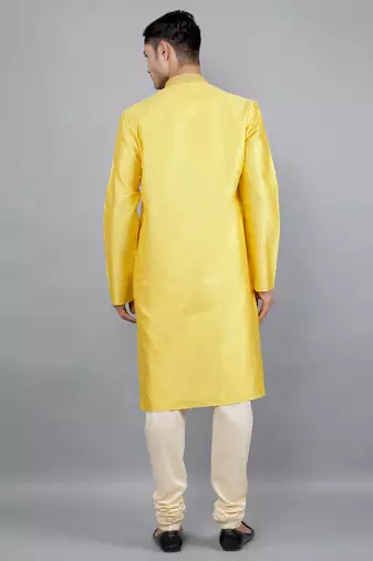 yellow colour jacquard design kurta sets
