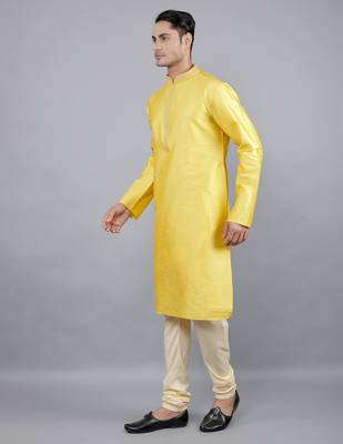 yellow colour jacquard design kurta sets 3