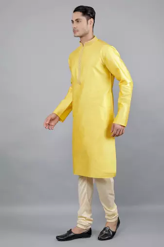 yellow colour jacquard design kurta sets