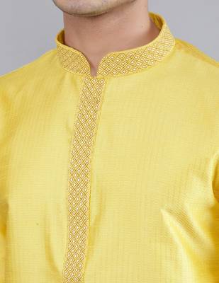yellow colour jacquard design kurta sets 4