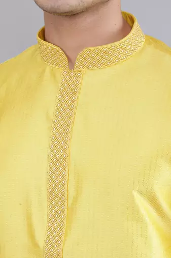 yellow colour jacquard design kurta sets