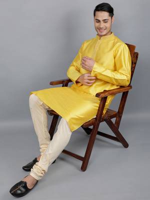yellow colour jacquard design kurta sets 5