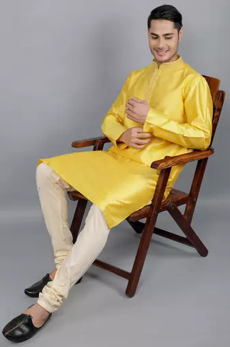 yellow colour jacquard design kurta sets
