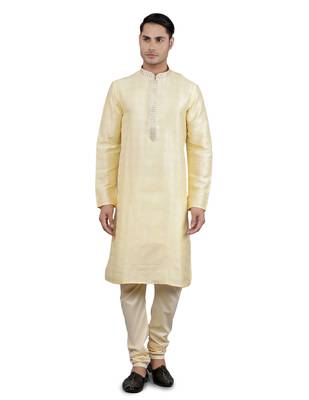 fawn colour woven design kurta sets 1