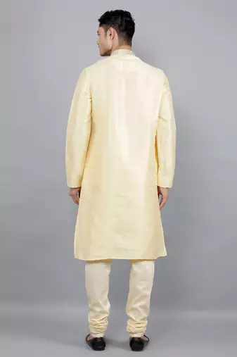 fawn colour woven design kurta sets