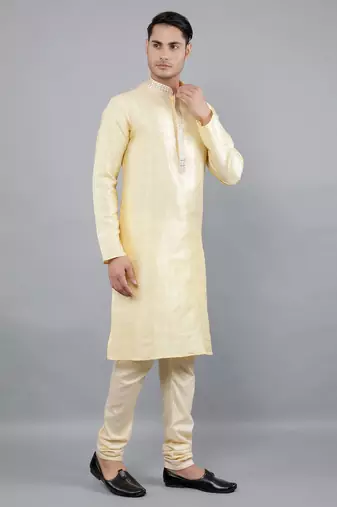 fawn colour woven design kurta sets