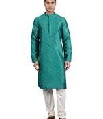 aqua colour jacquard design kurta sets