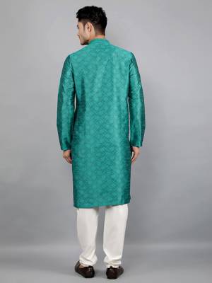 aqua colour jacquard design kurta sets 2