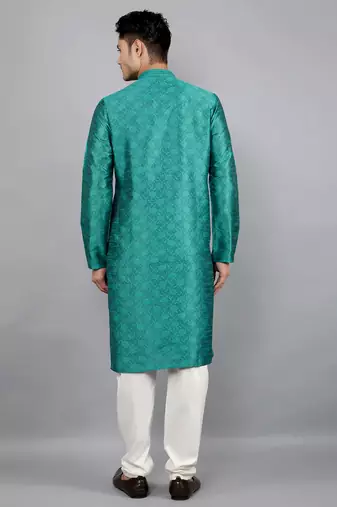 aqua colour jacquard design kurta sets