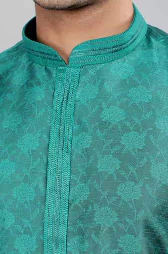aqua colour jacquard design kurta sets