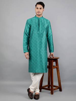 aqua colour jacquard design kurta sets 5