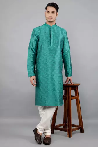 aqua colour jacquard design kurta sets