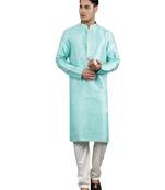 lt.aqua colour jacquard design kurta sets