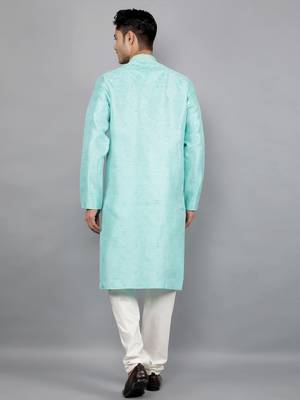 lt.aqua colour jacquard design kurta sets 2