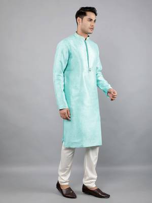 lt.aqua colour jacquard design kurta sets 3