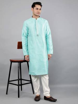 lt.aqua colour jacquard design kurta sets 5