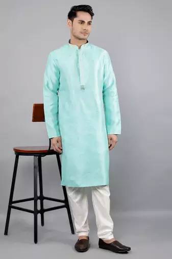 lt.aqua colour jacquard design kurta sets