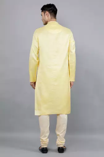 yellow colour jacquard design kurta sets